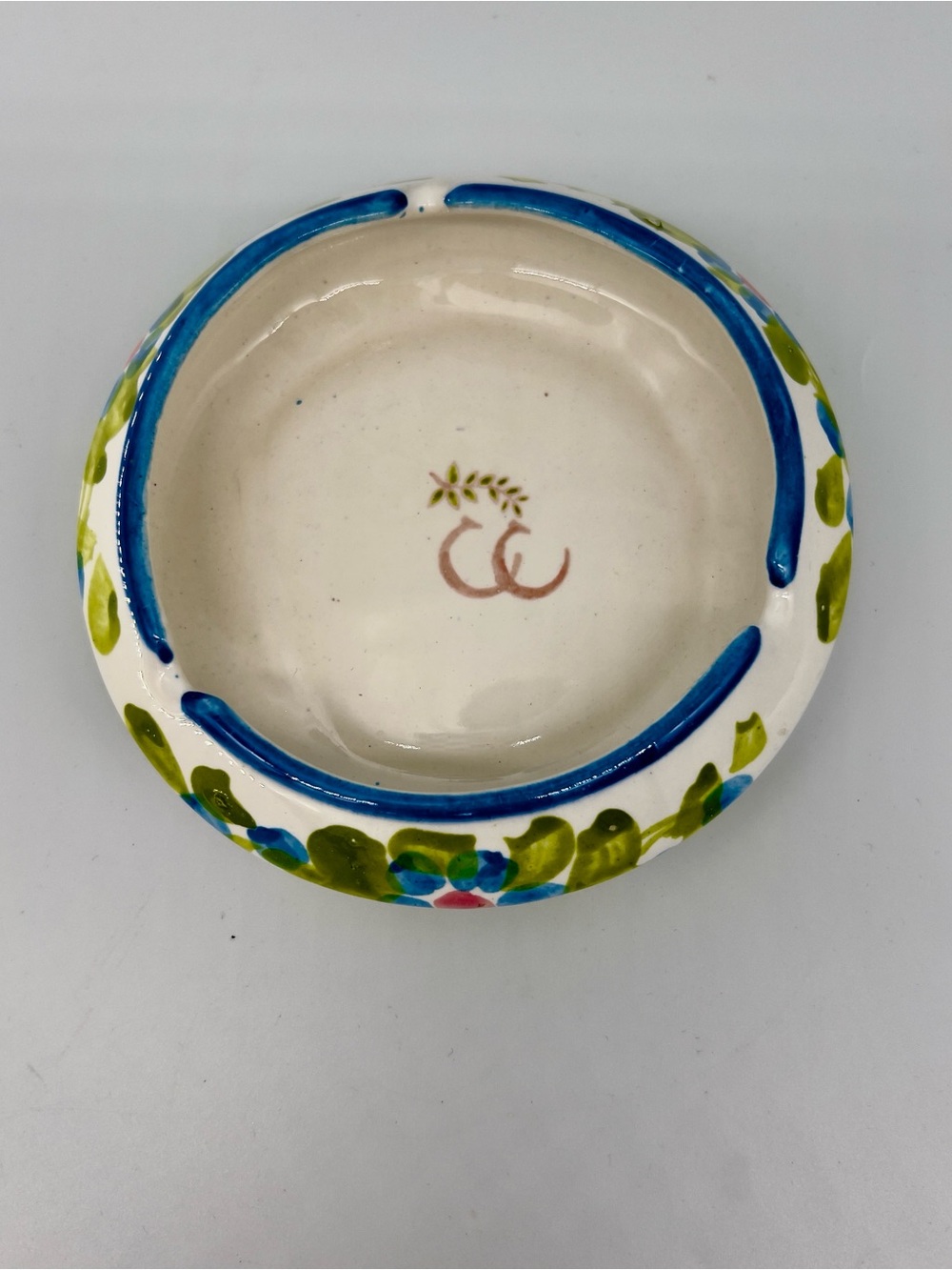 Hand-Painted vintage Ceramic Ashtray with Blue and Green Floral Accent - Picture 2 of 4